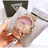 Guess Confetti Pink Dial Rose Gold Steel Strap Watch For Women - W0774L3