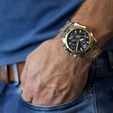 Guess Commander Chronograph Blue Dial Two Tone Steel Strap Watch for Men - GW0056G5