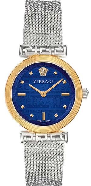 Versace Meander Blue Dial Silver Mesh Bracelet Watch for Women - VELW00520