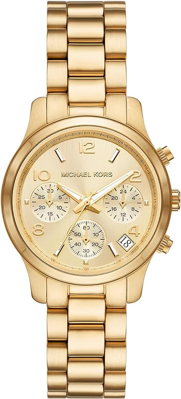 Michael Kors Runway Chronograph Gold Dial Gold Steel Strap Watch For Women - MK7326