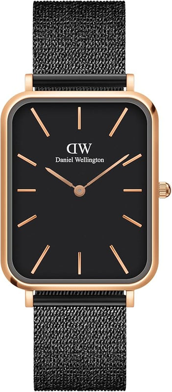 Daniel Wellington Quadro Pressed Ashfield Black Dial Black Mesh Strap Watch for Women - DW00100467
