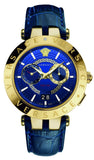 Versace V-Race Multifunction Chronograph Blue Dial Blue Leather Strap Watch For Men - VEBV00219