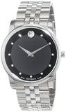 Movado Museum Diamonds Black Dial Silver Steel Strap Watch For Men - 606878