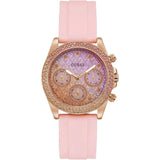 Guess Sparkling Chronograph Crystals Pink Dial Pink Silicone Strap Watch For Women - GW0032L4