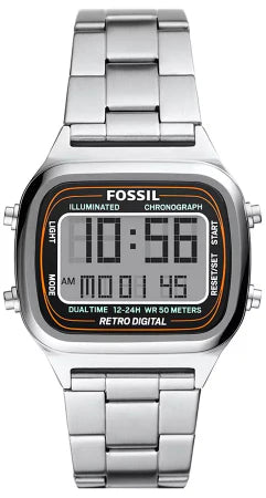 Fossil Retro Digital Silver Dial Silver Steel Strap Watch for Men - FS5844