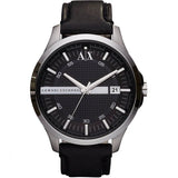 Armani Exchange Hampton Chronograph Black Dial Black Leather Strap Watch For Men - AX2101