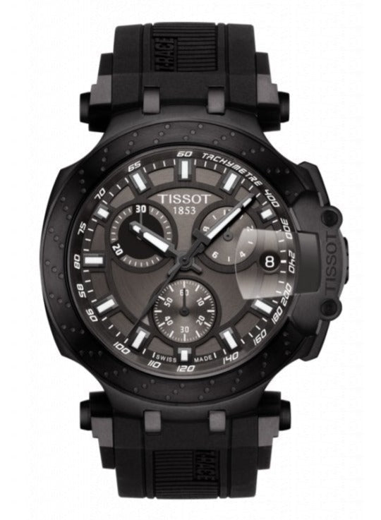 Tissot T Race Chronograph Anthracite Black Dial Black Silicone Strap Watch For Men - T115.417.37.061.03