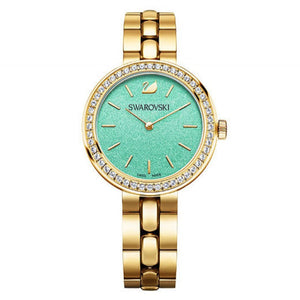 Swarovski Daytime Crystals Turquoise Dial Gold Steel Strap Watch for Women - 5182212