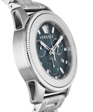 Versace Greca Action Chronograph Quartz Green Dial Silver Steel Strap Watch for Men - VE3J00422