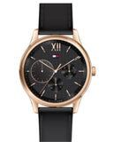 Tommy Hilfiger Damon Quartz Black Dial Black Leather Strap Watch for Men - 1791419