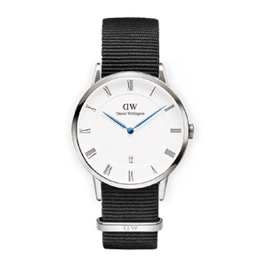 Daniel Wellington Dapper Cornwall White Dial Black Nylon Strap Watch for Women - DW00100264
