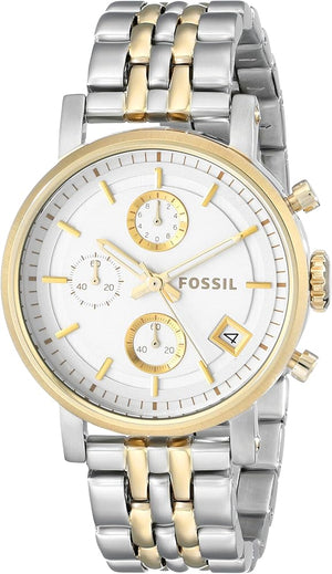 Fossil Original Boyfriend Analog White Dial Two Tone Steel Strap Watch for Women - ES3746