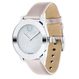 Movado Bold Glitter Silver Dial Pink Leather Strap Watch For Women - 3600522