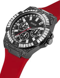 Guess Mainline Multifunction Crystals Black Dial Red Silicone Strap Watch For Men - GW0208G6