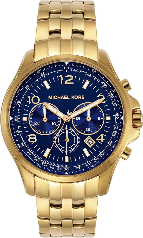 Michael Kors Pilot Quartz Blue Dial Gold Steel Strap Watch For Men - MK9125