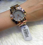 Marc Jacobs Amy Mother of Pearl Black Dial Rose Gold Steel Strap Watch for Women - MBM8610