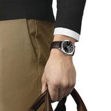 Tissot Gentleman Powermatic 80 Silicium Black Dial Brown Leather Strap Watch For Men - T127.407.16.051.01