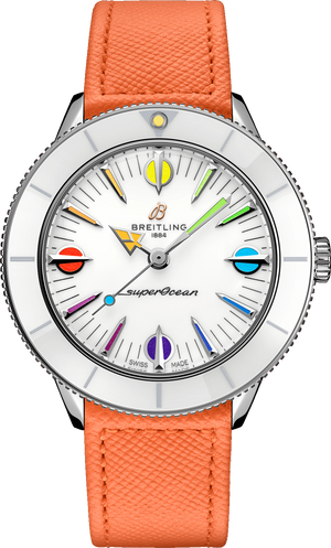 Breitling Superocean Heritage '57 Pastel Paradise White Dial Orange Leather Watch for Women - A10340A11A1X1