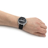 Armani Exchange Hampton Chronograph Black Dial Black Leather Strap Watch For Men - AX2101