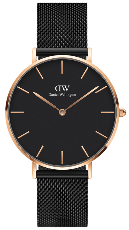 Daniel Wellington Petite Ashfield Black Dial Black Mesh Strap Watch For Women - DW00100245