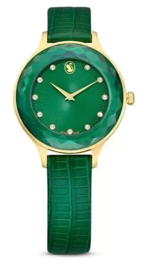 Swarovski Octea Nova Crystals Green Dial Green Leather Strap Watch for Women - 5650005