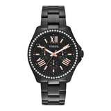 Fossil Cecile Multi Function Crystals Black Dial Black Steel Strap Watch for Women - AM4522
