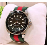 Gucci Dive Black Dial Two Tone NATO Strap Watch For Men - YA136206