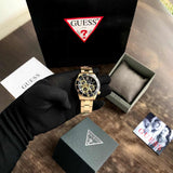 Guess Axle Multifunction Black Dial Gold Steel Strap Watch For Men - GW0488G2