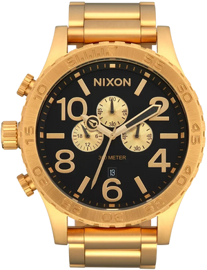 Nixon 51-30 Chrono Black Dial Gold Steel Strap Watch for Men - A083-510