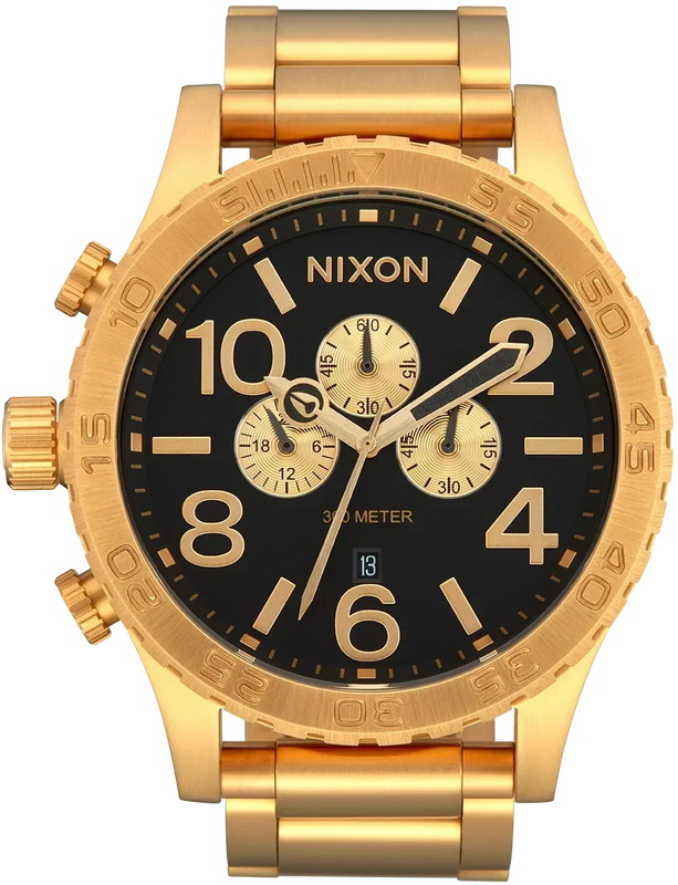 Nixon 51-30 Chrono Black Dial Gold Steel Strap Watch for Men - A083-510