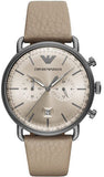 Emporio Armani Aviator Chronograph Grey Dial Beige Leather Strap Watch For Men - AR11107
