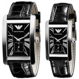 Emporio Armani Black Dial Black Leather Strap Watch For Men - AR0143