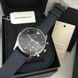 Emporio Armani Lambda Chronograph Blue Dial Blue Leather Strap Watch For Men - AR11018