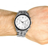 Emporio Armani Sportivo Chronograph Silver Dial Silver Steel Strap Watch For Men - AR6073
