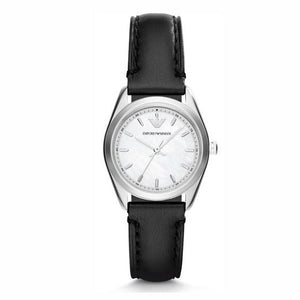 Emporio Armani Analog White Dial Black Leather Strap Watch For Women - AR6026
