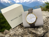 Michael Kors Addyson Three-Hand Silver Dial Brown Leather Strap Watch for Women - MK2945