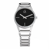 Calvin Klein Stately Black Dial Silver Steel Strap Watch for Women - K3G23121