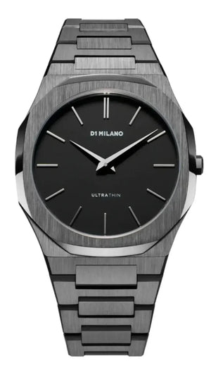 D1 Milano Ultra Thin Re-Gun Black Dial Gray Steel Strap Watch for Men - D1-UTBJ41