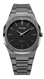 D1 Milano Ultra Thin Re-Gun Black Dial Gray Steel Strap Watch for Men - D1-UTBJ41