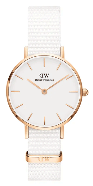 Daniel Wellington Petite Dover Quartz White Dial White NATO Strap Watch For Women - DW001000313