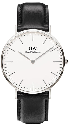 Daniel Wellington Classic Sheffield White Dial Black Leather Strap Watch For Men - DW00100020