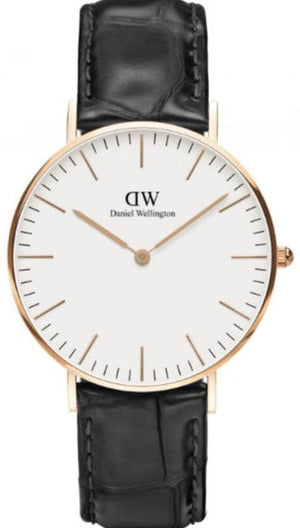 Daniel Wellington Classic Reading White Dial Black Leather Strap Watch For Women - DW00100041