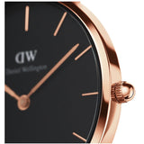 Daniel Wellington Classic Melrose Black Dial Rose Gold Mesh Bracelet Watch For Women - DW00100161