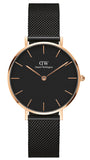 Daniel Wellington Petite Ashfield Black Dial Black Mesh Bracelet Watch Watch For Women - DW00100201