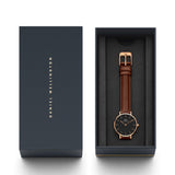 Daniel Wellington Classic Petite St Mawes Black Dial Brown Leather Strap Watch For Women - DW00100225