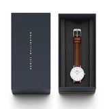 Daniel Wellington Petite White Dial Brown Leather Strap Watch For Women - DW00100243