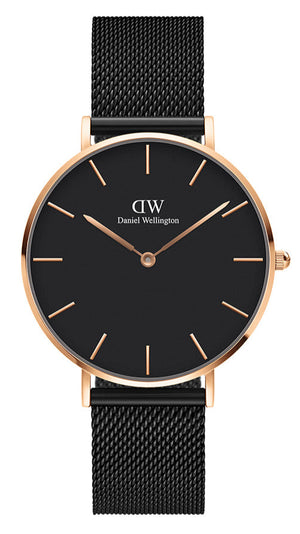 Daniel Wellington Petite Ashfield Black Dial Black Mesh Strap Watch for Women - DW00100307