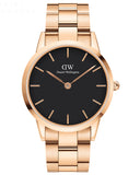 Daniel Wellington Iconic Link Black Dial Rose Gold Steel Strap Watch For Men - DW00100344