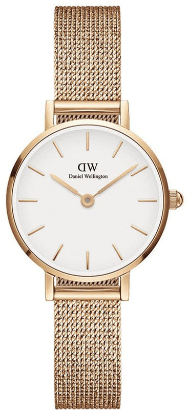 Daniel Wellington Petite Pressed Melrose White Dial Gold Mesh Bracelet Watch For Women - DW00100447