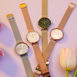Daniel Wellington Petite Emerald Green Dial Gold Mesh Strap Watch For Women - DW00100480
